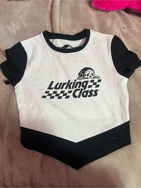 Lurking Class Black & White Graphic Crop Tee
